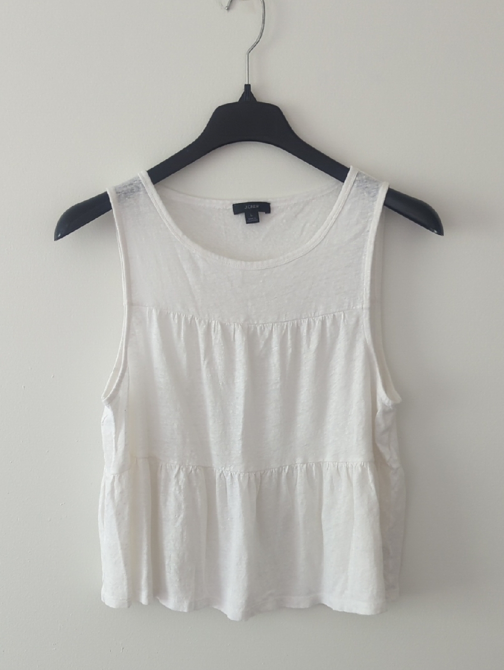 J Crew 100% Linen Tank Top Blouse Size Large White Neutral Summer
